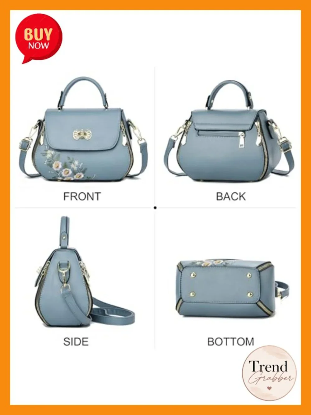 Embroidered Flap Satchel Purse with Top Handle Adjustable Strap
